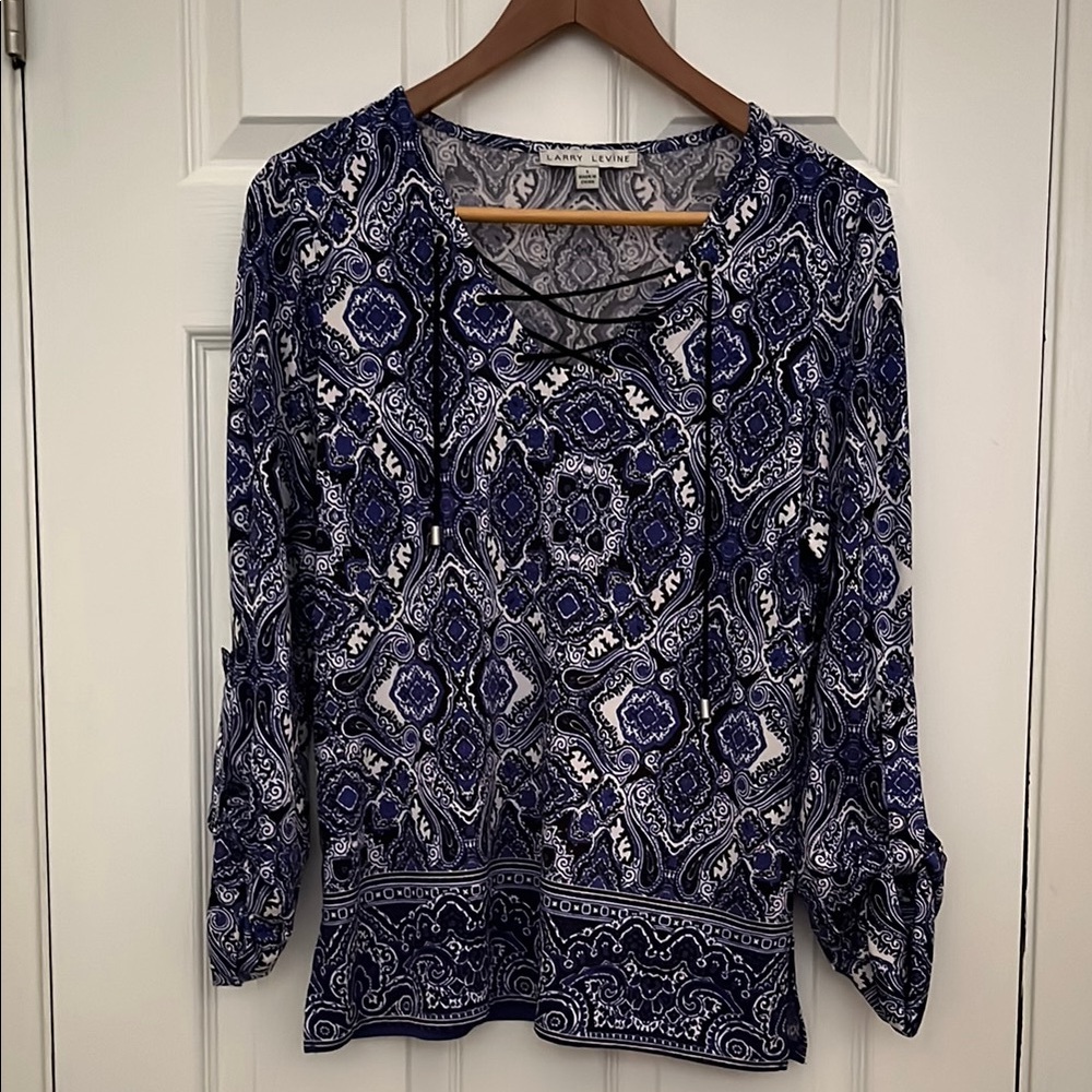 Blue , White and Black Paisley Blouse - Picture 2 of 6